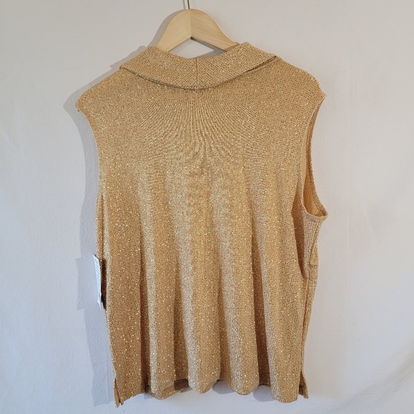 NWT Mirasol Gold Metallic Cowlneck Sleeveless Festive Top XL Glam Evening Party - Picture 2 of 12